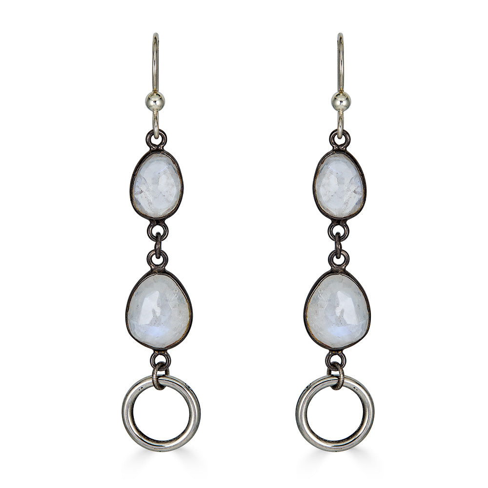 A pair of silver moonstone drop earrings.
