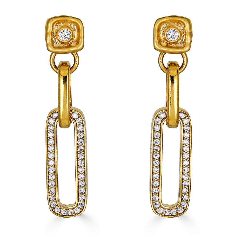Gold Pave Chain Post Earrings