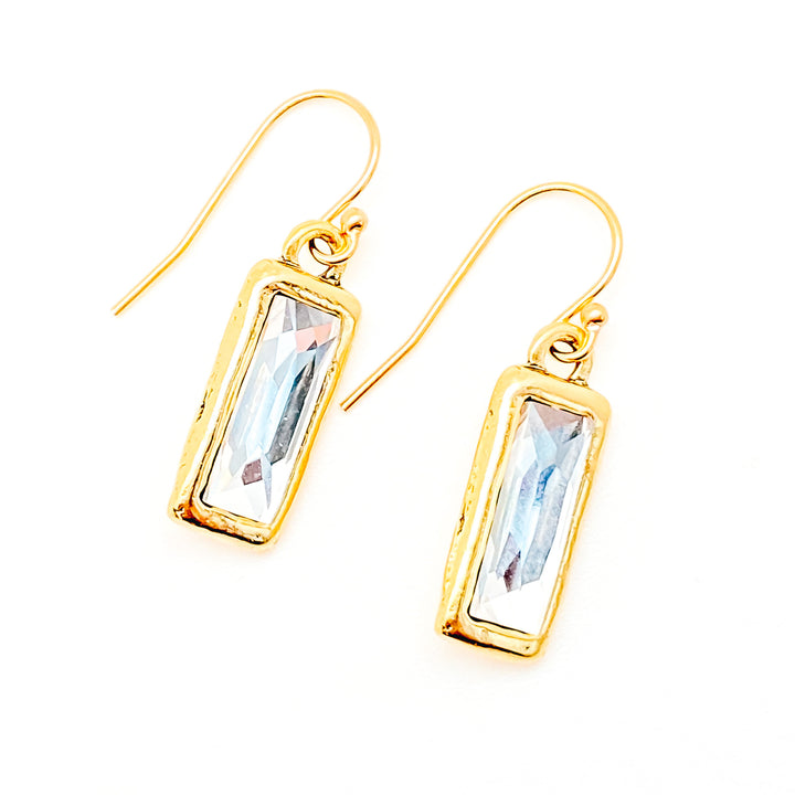 Gold Rectangular Crystal Earrings
