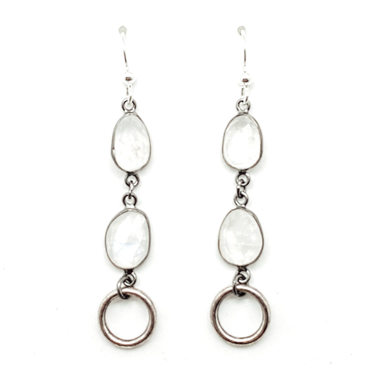 A pair of silver moonstone drop earrings.