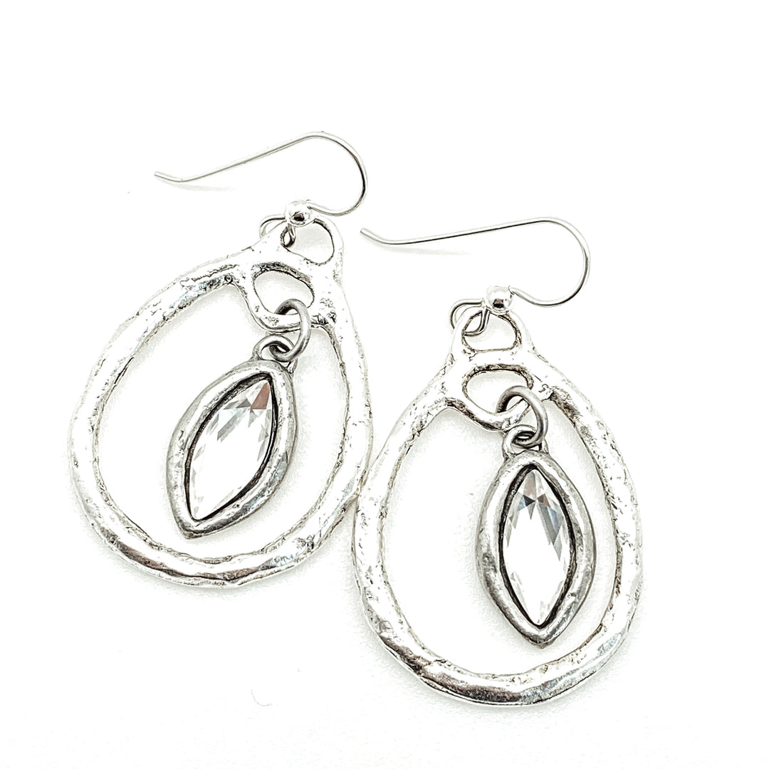 A pair of silver marquis crystal drop earrings.