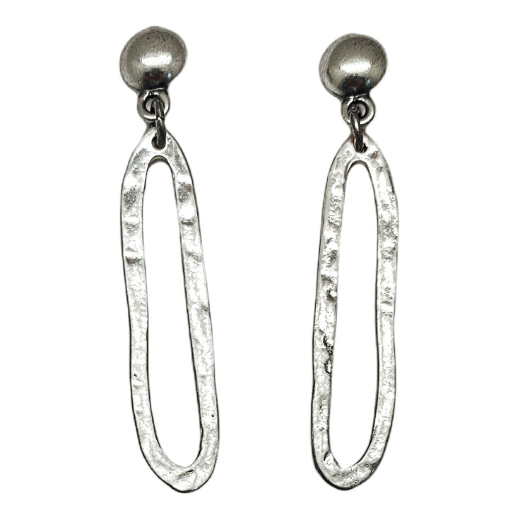 A pair of silver swirl drop earrings.